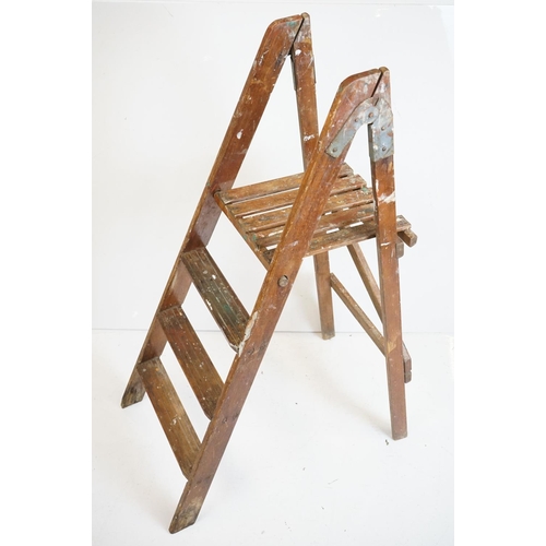 518 - Set of Mid century Pine Folding Step Ladders, 44cm wide x 111cm high