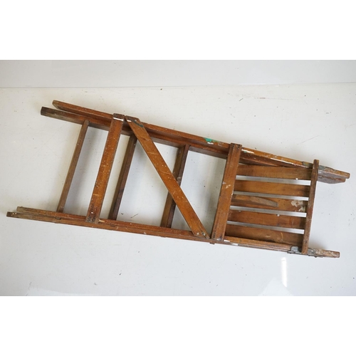 518 - Set of Mid century Pine Folding Step Ladders, 44cm wide x 111cm high