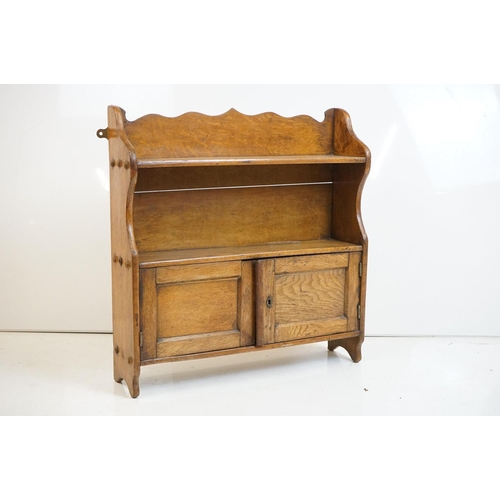 527 - Late 19th / Early 20th century Oak Hanging Shelf and Cupboard, 58cm wide x 61cm high