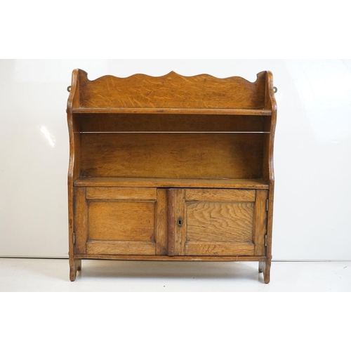 527 - Late 19th / Early 20th century Oak Hanging Shelf and Cupboard, 58cm wide x 61cm high