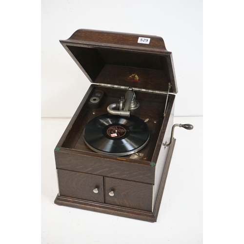 529 - Early 20th century Oak Cased His Master's Voice / HMV Table Top Wind Up Gramophone, 40cm wide x 35cm... 