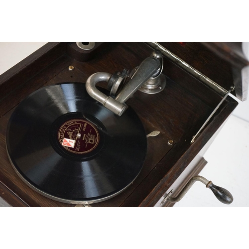 529 - Early 20th century Oak Cased His Master's Voice / HMV Table Top Wind Up Gramophone, 40cm wide x 35cm... 