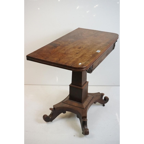 534 - William IV Mahogany Fold-over Tea Table, the top with rounded corners over a frieze flanked by leaf ... 