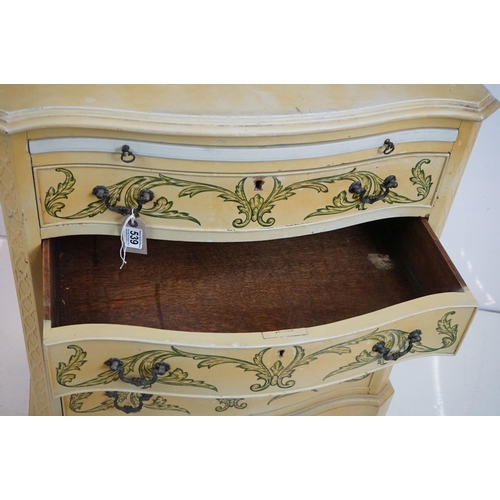 539 - Serpentine fronted Chest of Four Long Drawers in the George III style, with brushing slide, mustard ... 