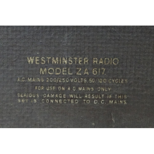 141 - Mid 20th C Brown Bakelite Westminster Radio, Model ZA 617 (49.5cm wide); plus a Cambridge brown Bake... 