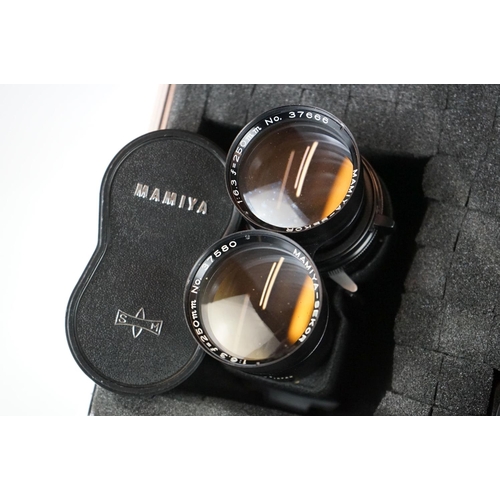 320 - A Mamiya C330 F professional medium format camera together with viewfinder, four lenses and light me... 