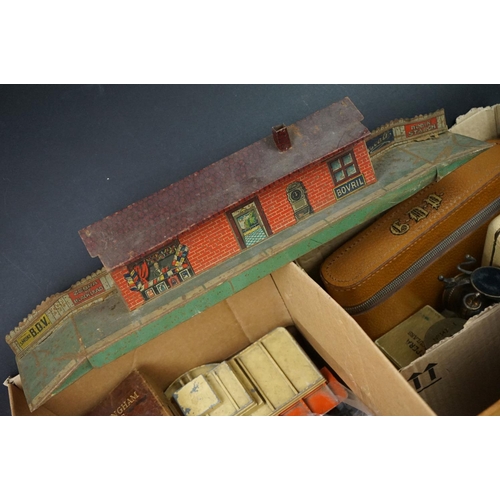 328 - A box of mixed collectables to include a mid 20th century first aid kit, vintage model rail, camera,... 