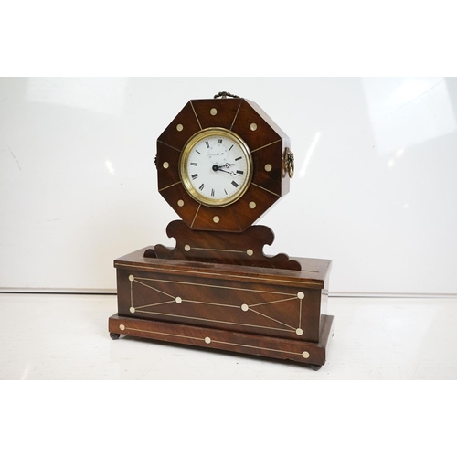 336 - Five mantel and carriage clocks, 4 wood, one brass, one bakelite.