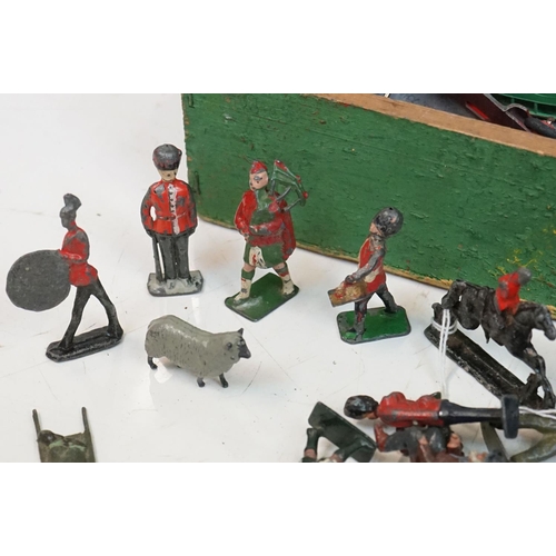 337 - A collection of mainly vintage lead toy soldiers and die cast vehicles to include Matchbox & Dinky t... 