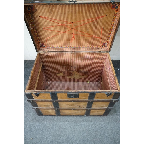 453 - Victorian Pine and Iron Bound Travelling Trunk of rectangular form, 76cm long x 48cm deep x 61cm hig... 