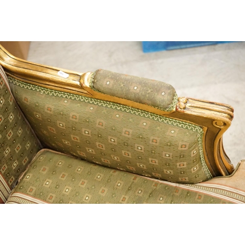 502 - Louis XV style Carved Gilt Wood Three Piece Suite comprising a three seater settee (230cm long x 113... 