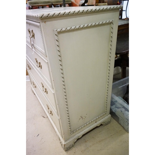 507 - French style Cream Painted Chest of Two Short over Three Long Drawers with moulded decoration and gi... 