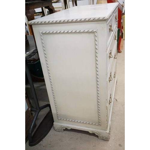 507 - French style Cream Painted Chest of Two Short over Three Long Drawers with moulded decoration and gi... 