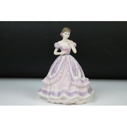 104 - Eight Danbury Mint bisque porcelain lady figurines to include 4 x Coalport 'The Age of Romance' (Jea... 