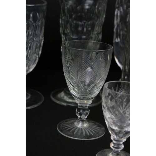 110 - Group of mixed glassware to include 2 x 19th century pressed glass rummers, 3 x 19th century footed ... 