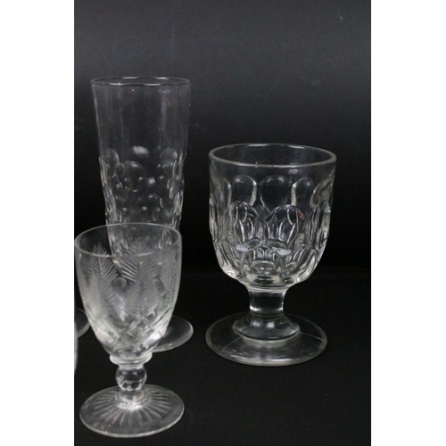 110 - Group of mixed glassware to include 2 x 19th century pressed glass rummers, 3 x 19th century footed ... 