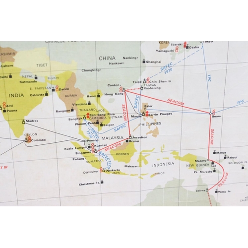 142 - 'Post Office International Telecommunications Services' world map, dated 1969, designed & drawn by B... 