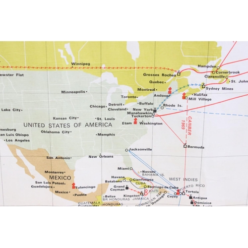 142 - 'Post Office International Telecommunications Services' world map, dated 1969, designed & drawn by B... 