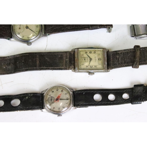 286 - Vintage gents watches including military silver cased, Rytima Felca etc.