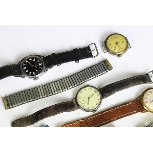 286 - Vintage gents watches including military silver cased, Rytima Felca etc.