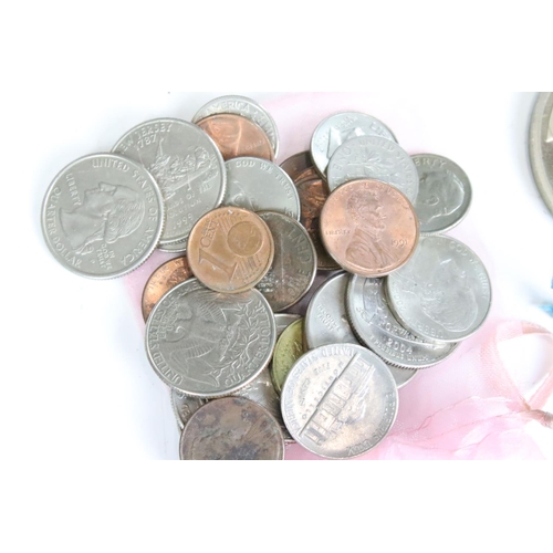 288 - A small collection of British and foreign coins together with a quantity of military buttons and cuf... 