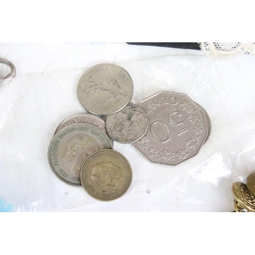 288 - A small collection of British and foreign coins together with a quantity of military buttons and cuf... 