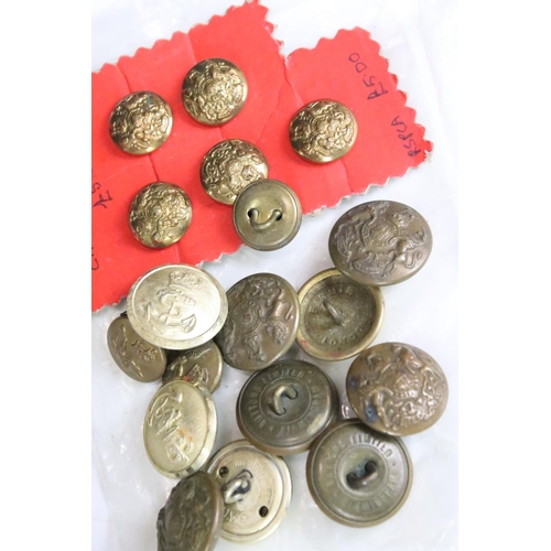 288 - A small collection of British and foreign coins together with a quantity of military buttons and cuf... 