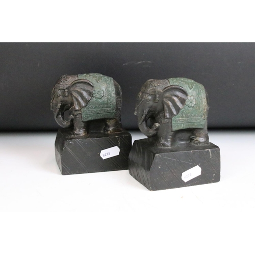 296 - A small box of mixed collectables to include a pair of cast metal elephants, two cloisonné figures a... 