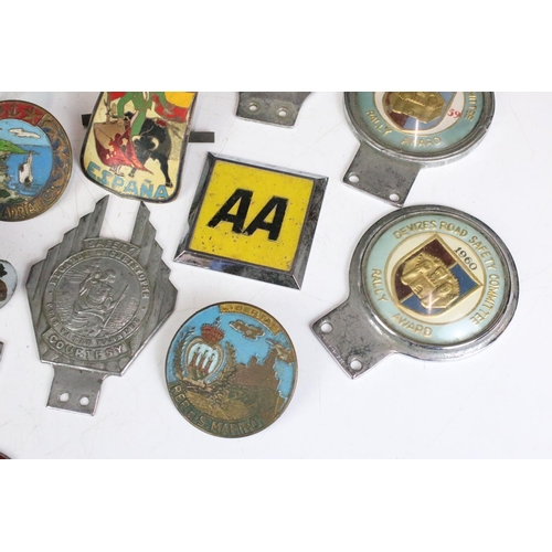 300 - A collection of car mascot badges to include AA, RAC, Devizes Road Safety Committee, Devizes and Dis... 