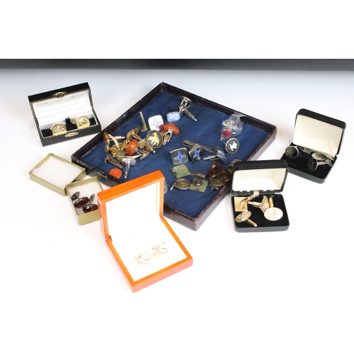 301 - A collection of mixed cufflinks to include hallmarked silver examples together with tie clip and tie... 