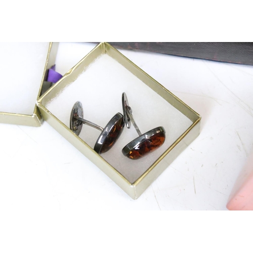 301 - A collection of mixed cufflinks to include hallmarked silver examples together with tie clip and tie... 