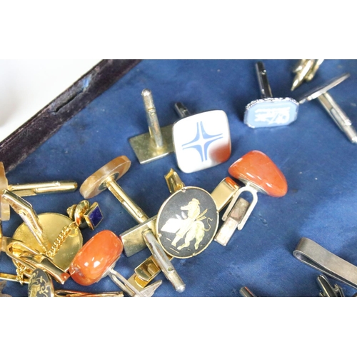 301 - A collection of mixed cufflinks to include hallmarked silver examples together with tie clip and tie... 