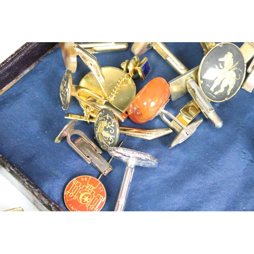 301 - A collection of mixed cufflinks to include hallmarked silver examples together with tie clip and tie... 