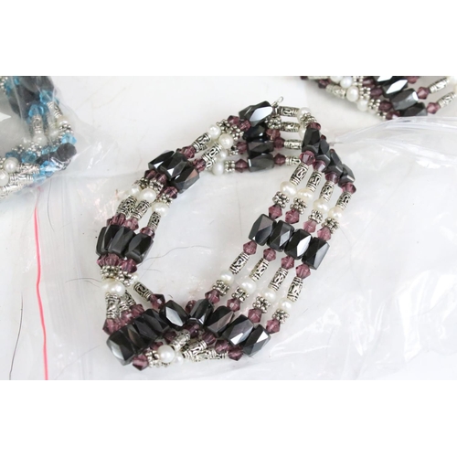 308 - A collection of approx thirty nine beads, pearls and hematites necklaces with magnetic fastenings, t... 