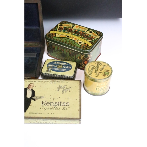 313 - A small collection of vintage tin boxes to include Players and Kensitas examples.