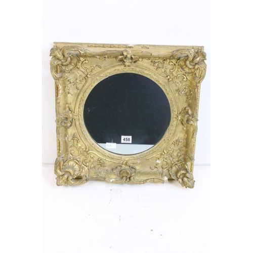 458 - 19th century Wall Mirror with circular plate, the gilt and gesso frame with moulded swept and scroll... 