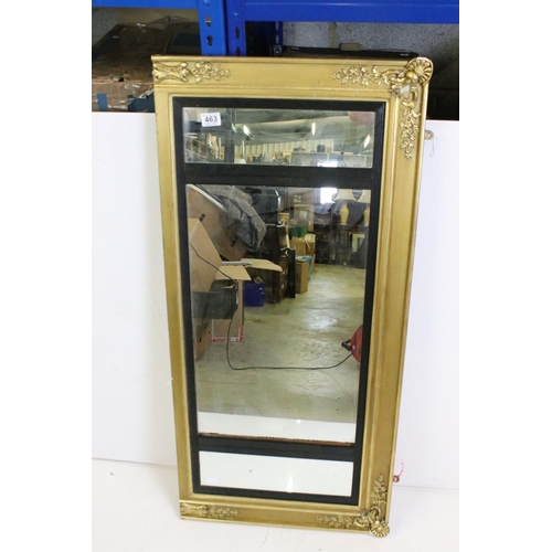 463 - 19th century Gilt Framed Three Panel Overmantle Mirror, 118cm x 55cm