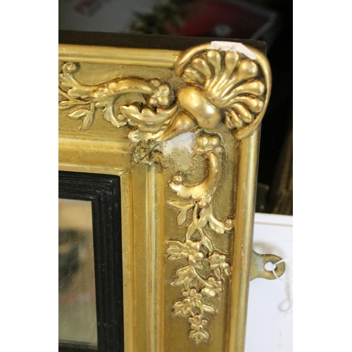 463 - 19th century Gilt Framed Three Panel Overmantle Mirror, 118cm x 55cm