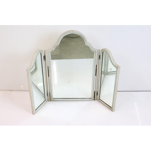 535 - Pale Grey Painted Triptych Dressing Mirror, 68cm high