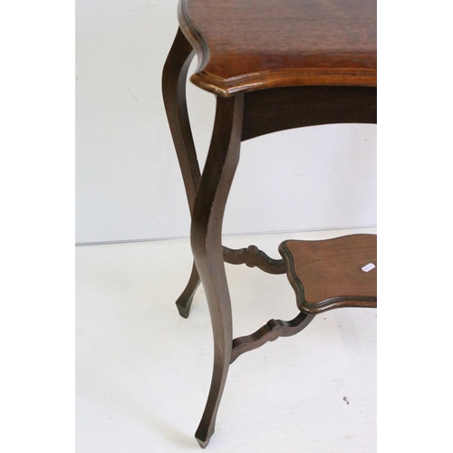 541 - Early 20th century Mahogany Side Table with shaped top, raised on cabriole legs united by a cross-st... 