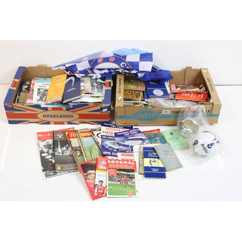 604 - Football memorabilia boxes, comprises of sticker albums, coin collections, assorted handbook, annual... 