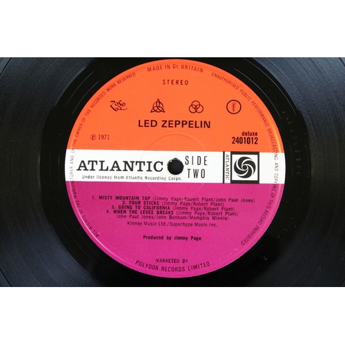 109 - Vinyl - Led Zeppelin IV LP on Atlantic records 2401012. UK 5th issue, B-side has title as 'Misty Mou... 