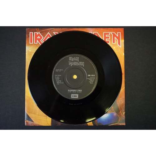 463 - Vinyl - 5 Iron Maiden UK 7” singles to include: The Trooper, Running Free, Purgatory, 2 Minutes To M... 