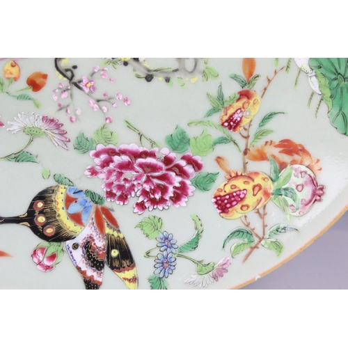 15 - 19th Century Chinese famille rose plate being hand decorated with birds of paradise to the centre su... 