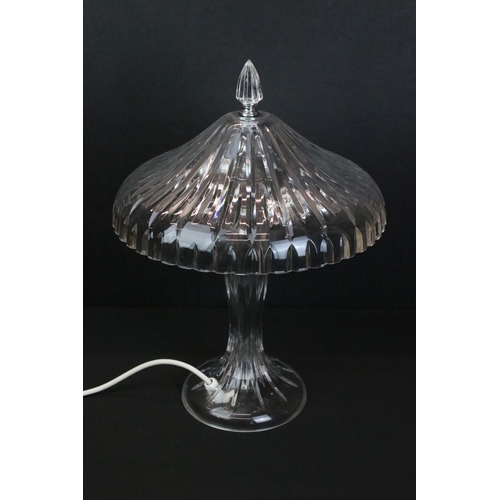 18 - Pair of Waterford Crystal table lamps. Each lamp having finial tops with glass faceted shaped and wa... 