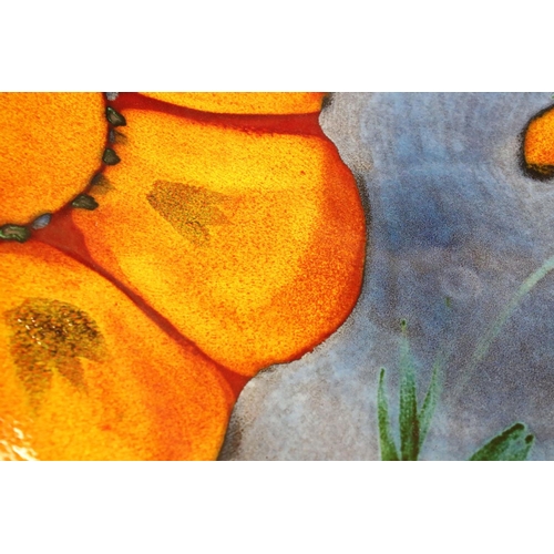 25 - Poole Pottery Wild Poppy - A large centrepiece / wall plate having a blue ground with orange florals... 