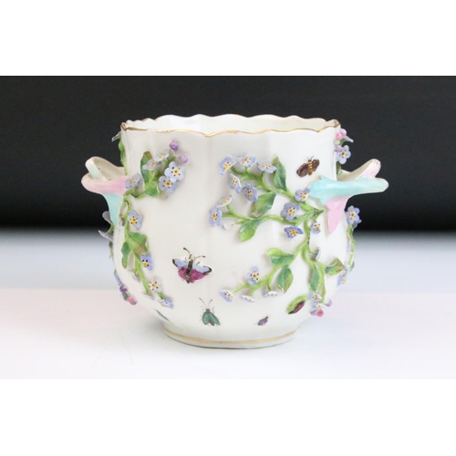 5 - 19th Century German Meissen type twin handled vase. The vase having applied floral and insect decora... 