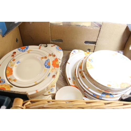 42 - Art Deco Gray's Pottery dinner service having hand painted orange and blue floral decoration. To inc... 