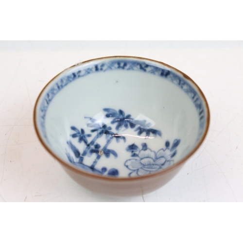 81 - Nanking Cargo Chinese blue and white dish having hand painted bamboo and peony detailing with brown ... 