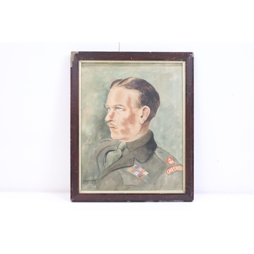 450 - Herman Klusmeyer 1947 watercolour portrait of a army major of the Cheshire Regiment having served in... 